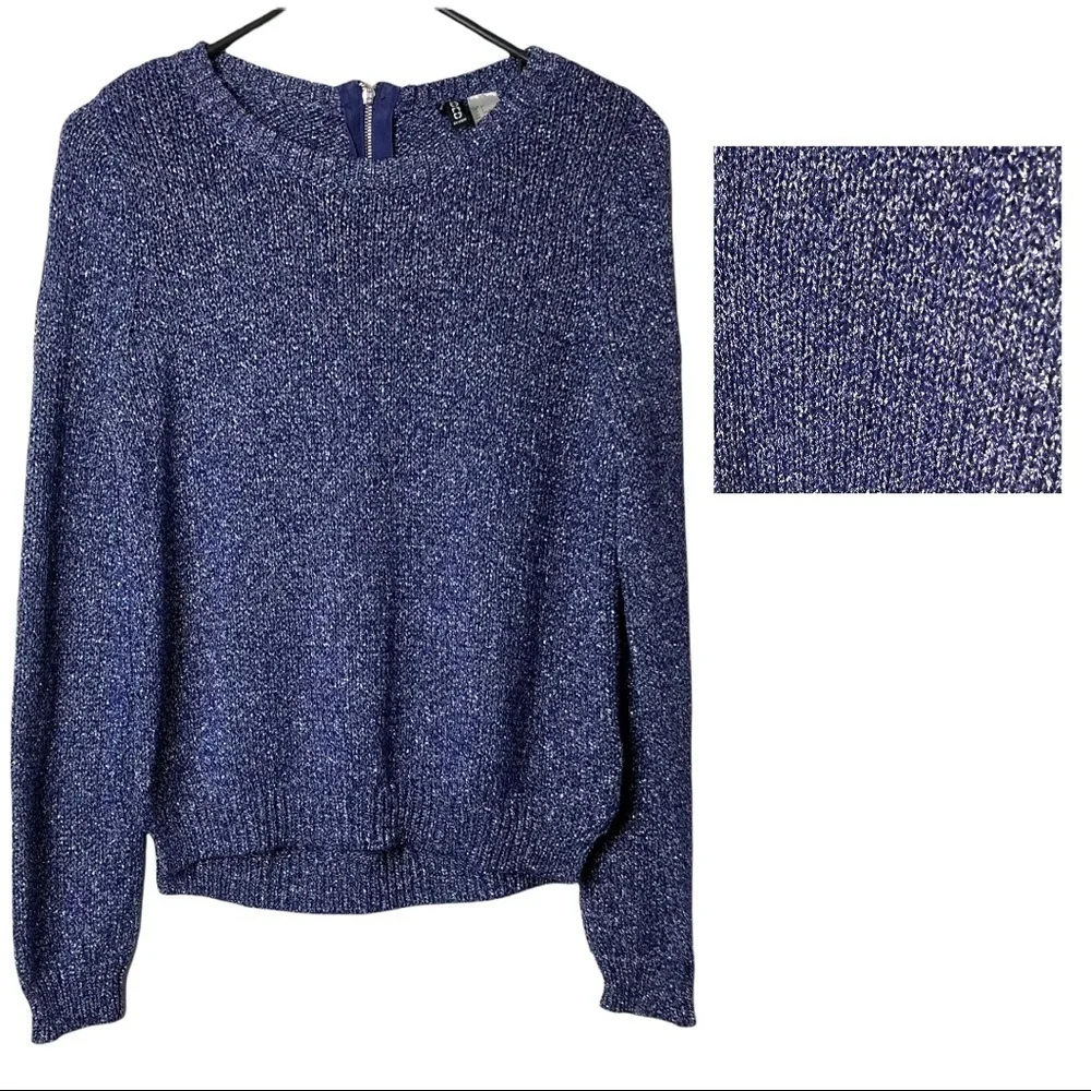 𝅺h&m Metallic High Low Sweater in Blue Size 6